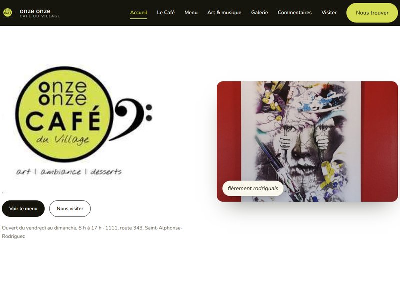 Onze Onze Café du Village website in Saint-Alphonse-Rodriguez